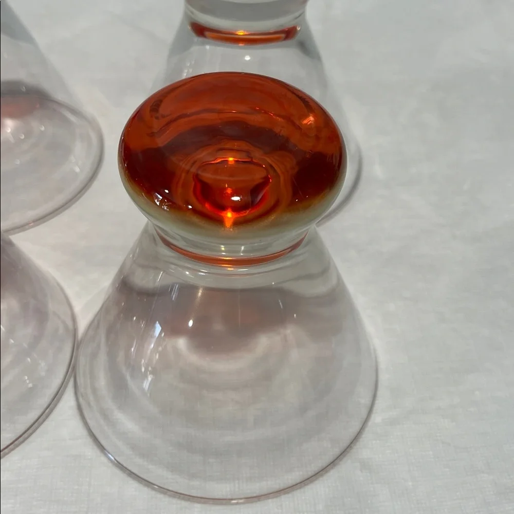 Crate & Barrel DIZZY Red Footed Cocktail Martini Cosmo Glasses Set 6 MCM style